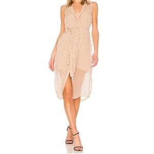L'Academie Small Rose Dress Nude Dot Embroidered Sheer Midi Dress NEW
